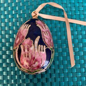 Vintage Cloisonné Egg Ornament Hand Painted Floral Christmas Easter